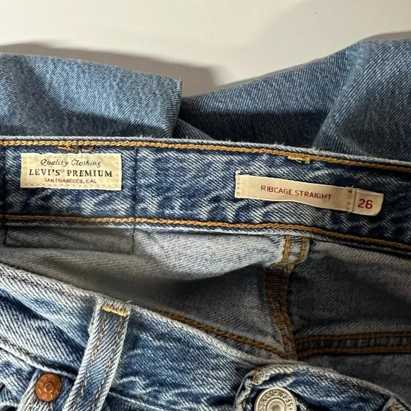 Levis Premium Denim Ribcage Straight  Button Fly Jeans Womens W26 - Picture 7 of 7